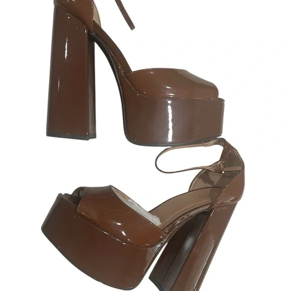Dolls Kill Brown Platform Shoes with Chunky Heel and Ankle Strap - Picture 1 of 4